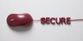 Computer mouse connected by cable spelling secure, representing digital safety and technology in modern workspace Royalty Free Stock Photo