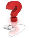 Computer mouse connected to a question mark. FAQ c