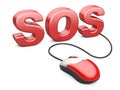 Computer mouse connected to the word sos