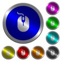 Computer mouse with cord luminous coin-like round color buttons Royalty Free Stock Photo