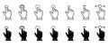 Computer Mouse Cursor Finger Line and Silhouette Icon Set. Hand Pointer Gesture on Website Black Pictogram Set. Click
