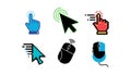 Computer mouse and cursor icons with clicking hand pointers for digital interface navigation and user interaction vector Royalty Free Stock Photo