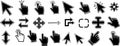 Computer mouse cursor icons and pointer hand symbol set in black vector for interface and web design Royalty Free Stock Photo