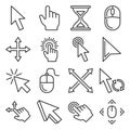 Computer Mouse Cursor Icons Set on White Background. Line Style Vector Royalty Free Stock Photo