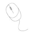 A computer mouse with a Doodle-style wire.Black and white image.Outline drawing.Hand-drawn drawing.Vector illustration Royalty Free Stock Photo