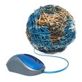 Computer mouse with Earth Globe from lan cable. Global Network concept. 3D rendering Royalty Free Stock Photo