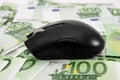 Computer mouse on euro banknotes. Close Up. Royalty Free Stock Photo