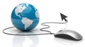 Computer mouse and globe connected by cable on white background world earth Royalty Free Stock Photo