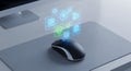Computer Mouse with Hologram Interface on Desk for Digital Technology Royalty Free Stock Photo