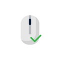 computer mouse icon with thick green check mark symbol. Flat style design. Vector illustration.