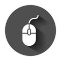 Computer Mouse icon. Vector illustration with long shadow. Business concept mouse cursor pictogram. Royalty Free Stock Photo