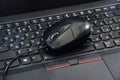 Computer mouse on laptop keyboard