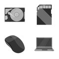 Computer mouse, laptop and other equipment. Personal computer set collection icons in monochrome style vector symbol Royalty Free Stock Photo