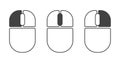 Computer mouse left and right click, scroll wheel outline icons set