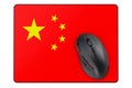 Computer mouse and mouse pad with Chinese flag, 3D rendering