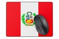 Computer mouse and mouse pad with Peruvian flag, 3D rendering