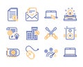 Computer mouse, Portable computer and Approved mail icons set. Gpu, Cogwheel and Correct answer signs. Vector