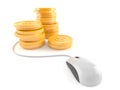 Computer mouse with stack of coins Royalty Free Stock Photo