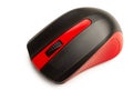 Computer mouse wireless isolated on white background, black and red, plastic Royalty Free Stock Photo
