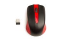 Computer mouse wireless with receiver USB isolated on white background, black and red, plastic Royalty Free Stock Photo