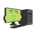 Computer Nausea Feeling sick emotion isolated. Sick PC Cartoon Style. desktop data processor ill Vector Royalty Free Stock Photo