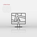 Computer navigation icon in flat style. Monitor pin gps vector illustration on white isolated background. City area location Royalty Free Stock Photo