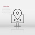 Computer navigation icon in flat style. Monitor pin gps vector illustration on white isolated background. City area location Royalty Free Stock Photo