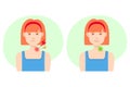 Red-haired woman with neck pain and no neck pain, tech neck