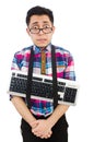 Computer nerd with keyboard isolated Royalty Free Stock Photo