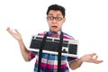 Computer nerd with keyboard isolated Royalty Free Stock Photo