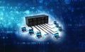 Computer Network, Global internet Communication. Computers connected with servers. 3d render Royalty Free Stock Photo