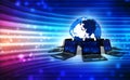 Computer network with Globe, Internet Communication background. 3d illustration Royalty Free Stock Photo