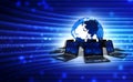 Computer network with Globe, Internet Communication background. 3d illustration Royalty Free Stock Photo