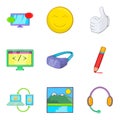 Computer network icons set, cartoon style Royalty Free Stock Photo
