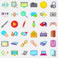 Computer network icons set, cartoon style Royalty Free Stock Photo