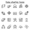 Computer network, Sharing data icon set in thin line style for website, application, printing, poster, document, card etc Royalty Free Stock Photo