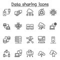 Computer network, Sharing data icon set in thin line style for website, application, printing, poster, document, card etc