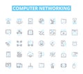 Computer networking linear icons set. Router, LAN, WAN, Ethernet, Firewall, Modem, DNS line vector and concept signs. IP