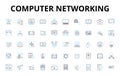 Computer networking linear icons set. Router, LAN, WAN, Ethernet, Firewall, Modem, DNS vector symbols and line concept