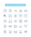 Computer networking vector line icons set. Networking, Computer, Ethernet, TCP/IP, Wi-Fi, Routers, Switch illustration Royalty Free Stock Photo