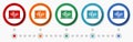 Computer, notebook concept vector icon set, infographic template, flat design colorful web buttons in 5 color options Royalty Free Stock Photo