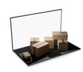 Computer notebook laptop packages delivery 3d-illustration