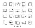 Computer, notebook, tablet and smartphone device line icon set