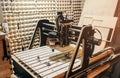 Computer numerical control machine for wooden tools. CNC equipment for maintenance control and details Royalty Free Stock Photo