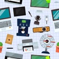 Group computer office equipment. Office electronics digital vector seamless pattern background Royalty Free Stock Photo