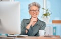 Computer, office and senior business woman doing online research or planning a corporate project. Technology Royalty Free Stock Photo