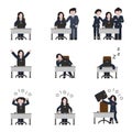 Computer and office work woman icon set. Vector. Royalty Free Stock Photo