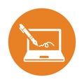 Computer, online, signature icon. Orange vector sketch.