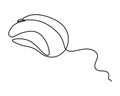 Computer optical mouse tool one line art,hand drawn input office device,idea laptop internet work drawing continuous contour.