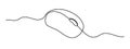 Computer optical mouse tool one line art,hand drawn input office device,idea laptop internet work drawing continuous contour.